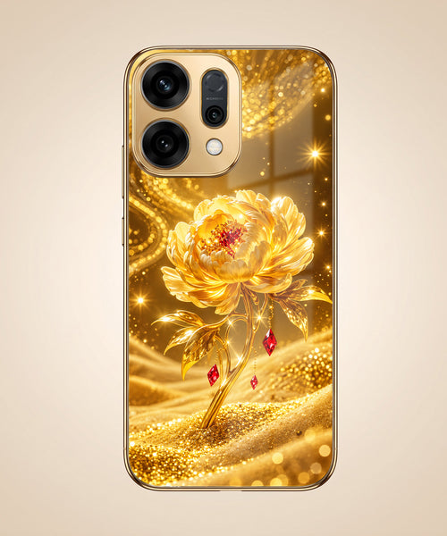 Oppo Reno 14 5G Golden Rose Elegance Gold Electroplated Glass Phone Back Case