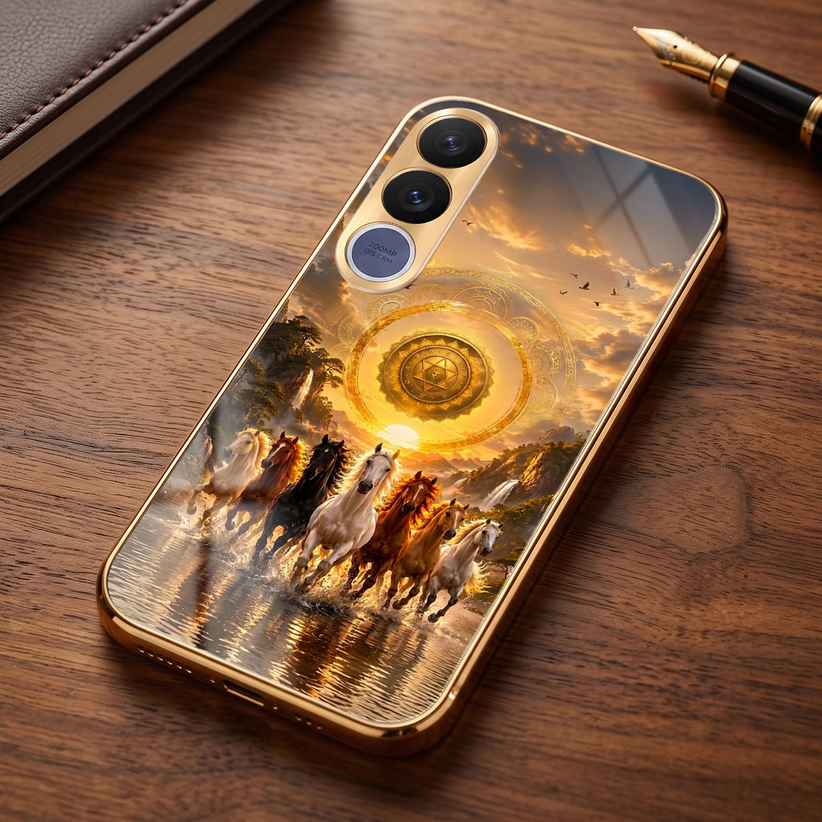 Vivo V70 FE 5G Celestial Seven Horses Gold Electroplated Glass Phone Back Case