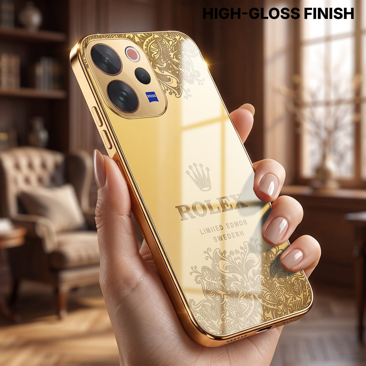 Vivo V70 5G Rolex Crown Gold Electroplated Glass Phone Back Case