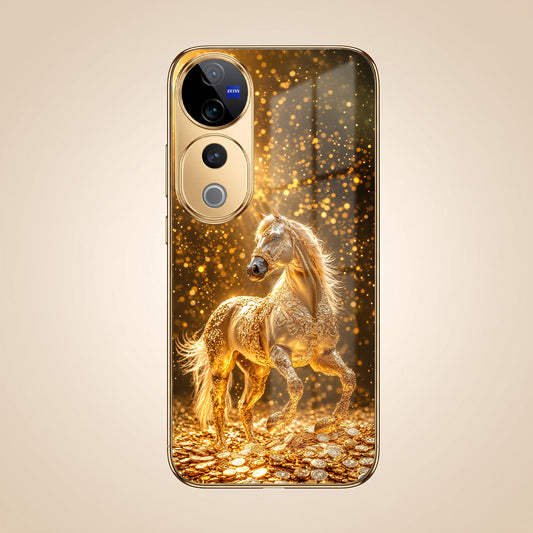Vivo V40 Pro 5G Golden Horse Sparkle Gold Electroplated Glass Phone Back Case