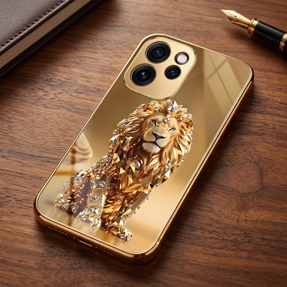 Oppo Reno 15 Pro Mini 5G Luxury Lion Gold Electroplated Glass Phone Back Case