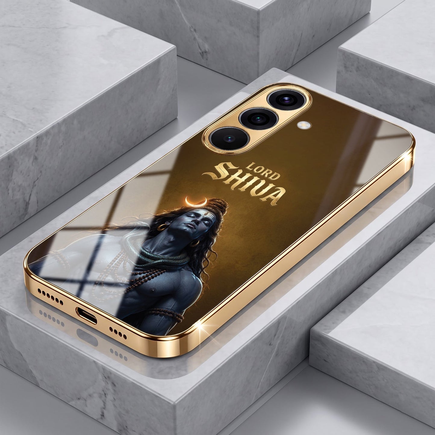 Samsung Galaxy A56 5G Lord Shiva Gold Electroplated Glass Phone Back Case
