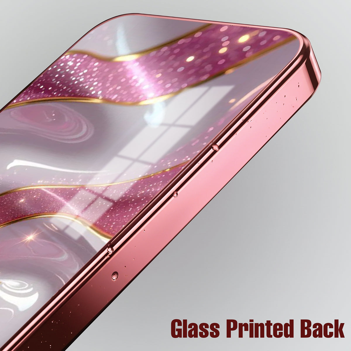 Oppo Reno 14 5G Pearl Marble Pink Electroplated Glass Phone Back Case