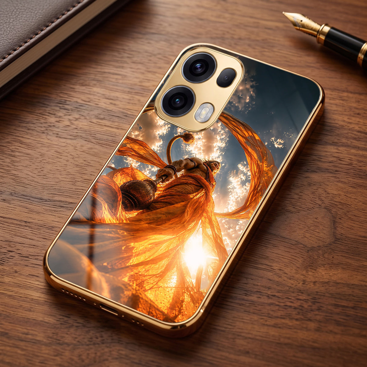 Oppo Reno 13 Pro 5G Divine Hanuman Gold Electroplated Glass Phone Back Case