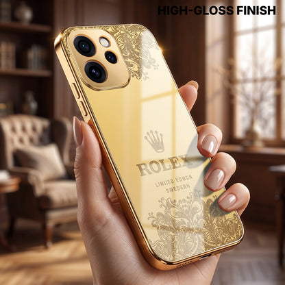 Oppo Reno 15 Pro Mini 5G Rolex Crown Gold Electroplated Glass Phone Back Case