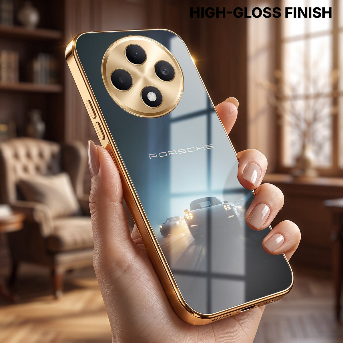 Oppo F27 5G Porsche Luxury Gold Electroplated Glass Phone Back Case