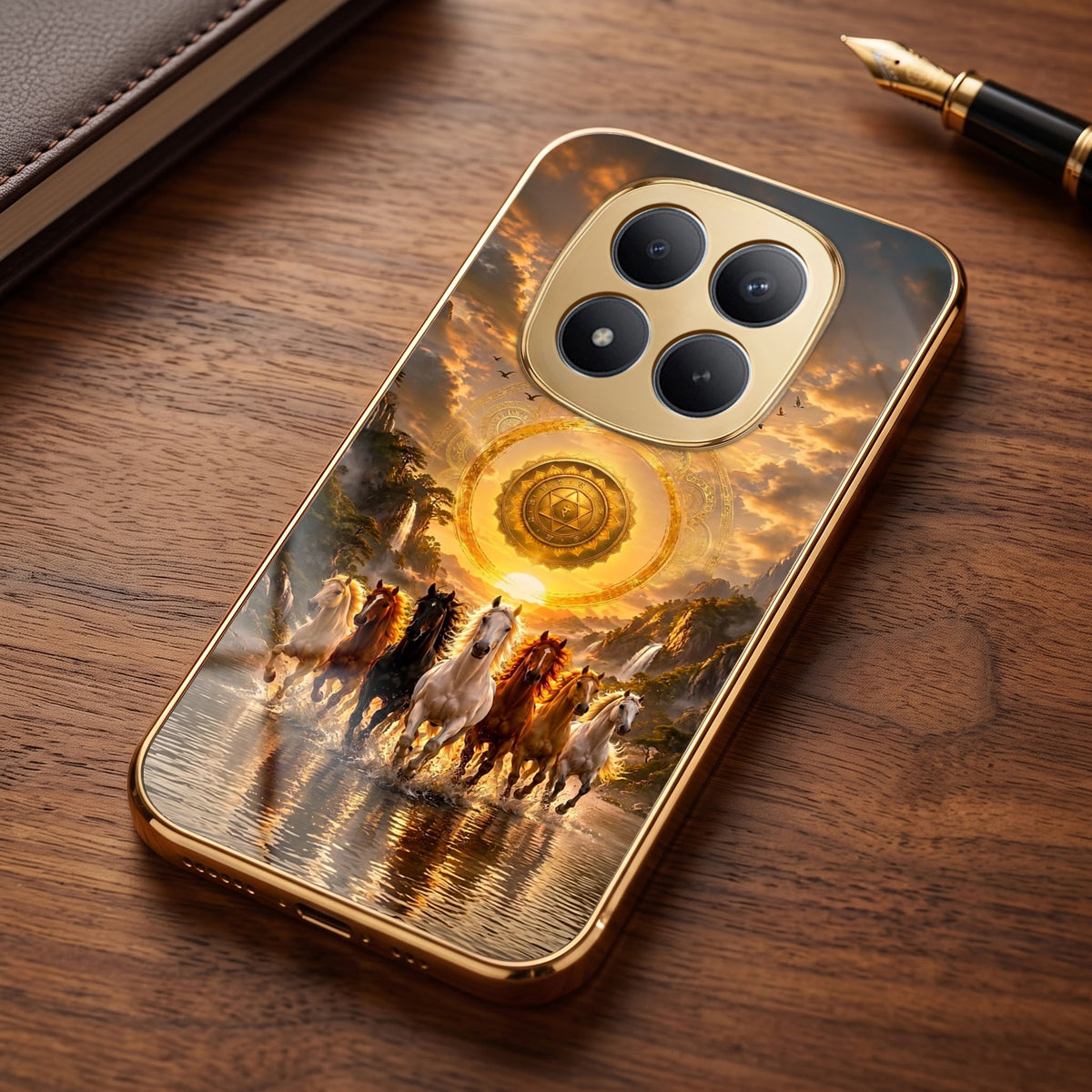 Redmi Note 15 Pro+ 5G Celestial Seven Horses Gold Electroplated Glass Phone Back Case
