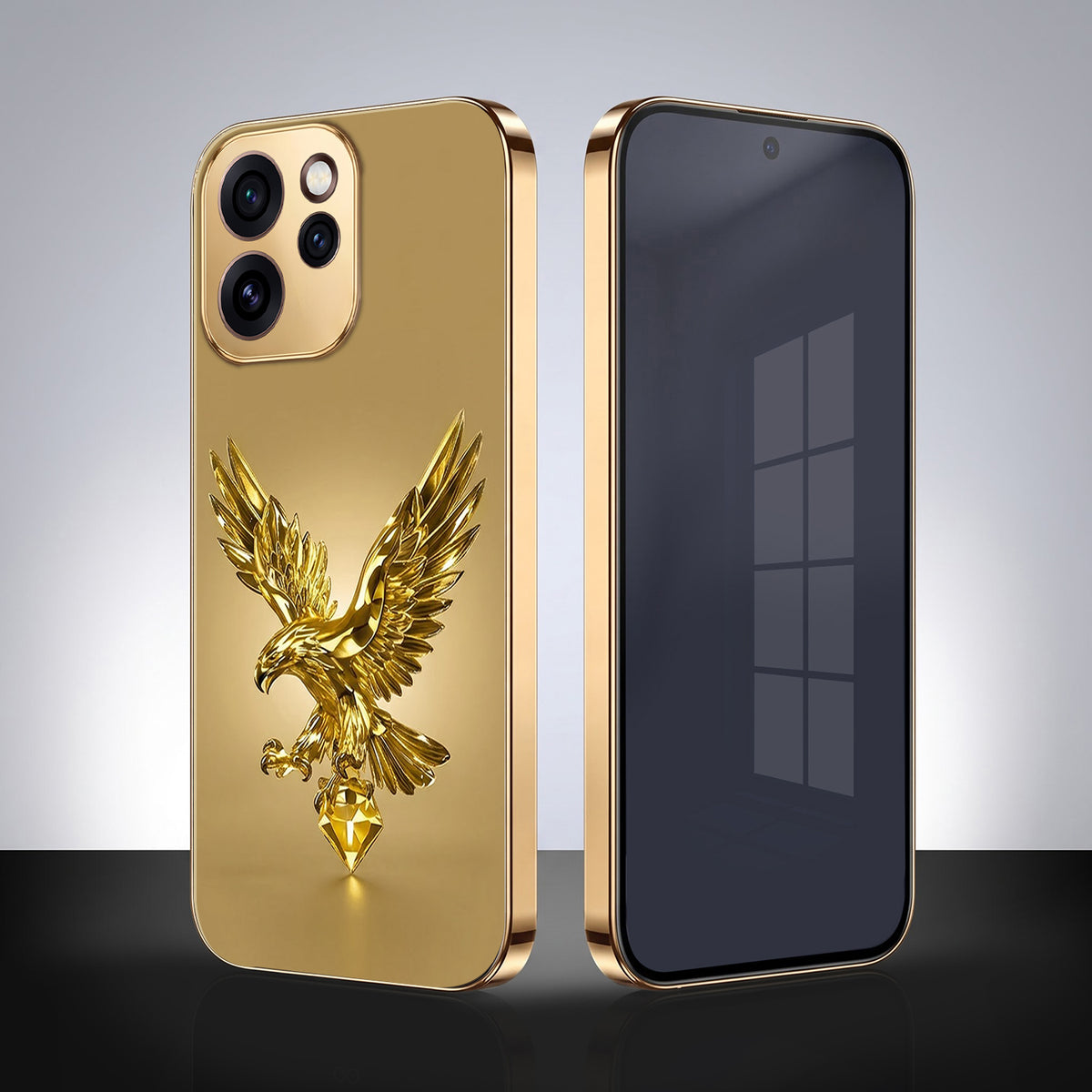 Oppo Reno 15 Pro Mini 5G Golden Eagle Gold Electroplated Glass Phone Back Case