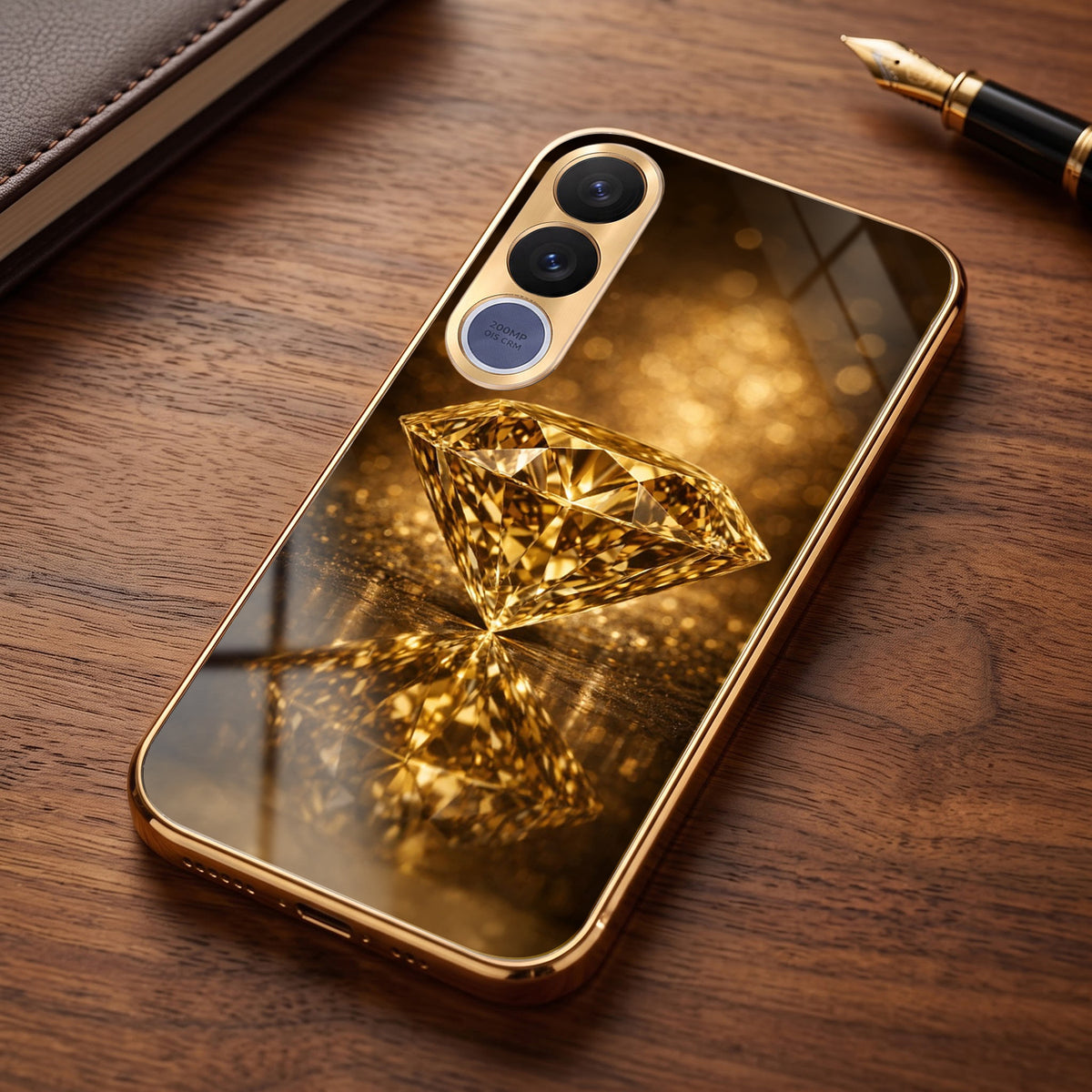 Vivo V70 FE 5G Golden Diamond Gold Electroplated Glass Phone Back Case