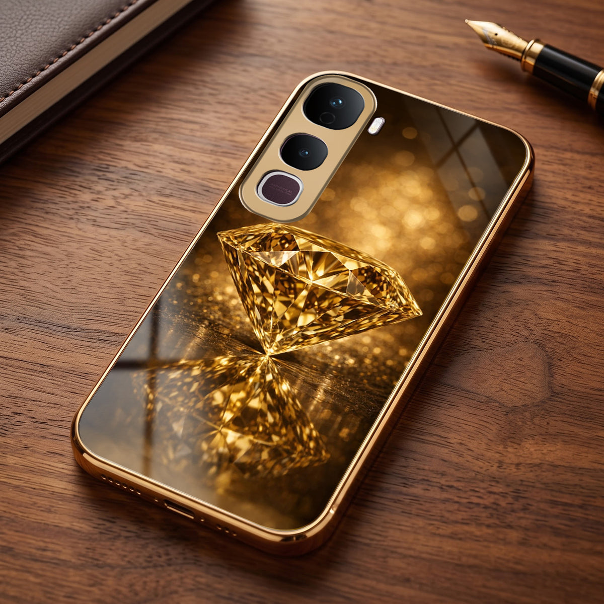 Vivo Y400 Pro 5G Golden Diamond Gold Electroplated Glass Phone Back Case