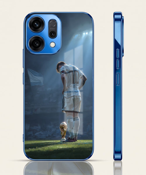 Oppo Reno 14 5G Football Champion Blue Electroplated Glass Phone Back Case