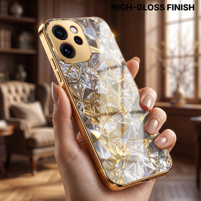 Oppo Reno 15 Pro Mini 5G White Diamond Shatter Gold Electroplated Glass Phone Back Case