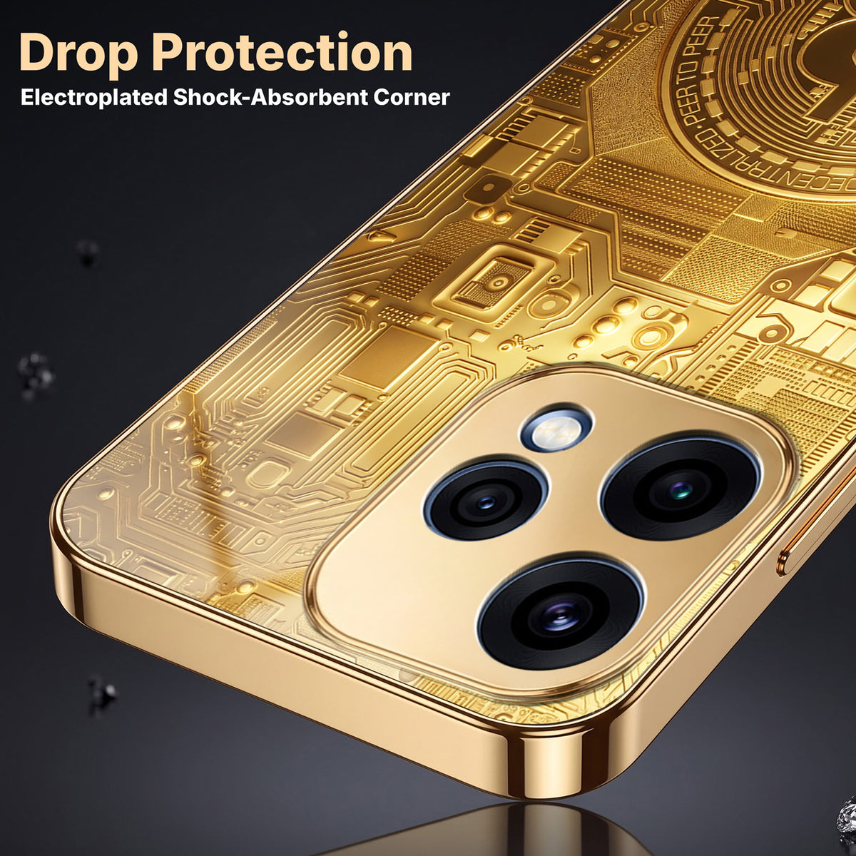 Oppo Reno 15 5G Bitcoin Gold Electroplated Glass Phone Back Case