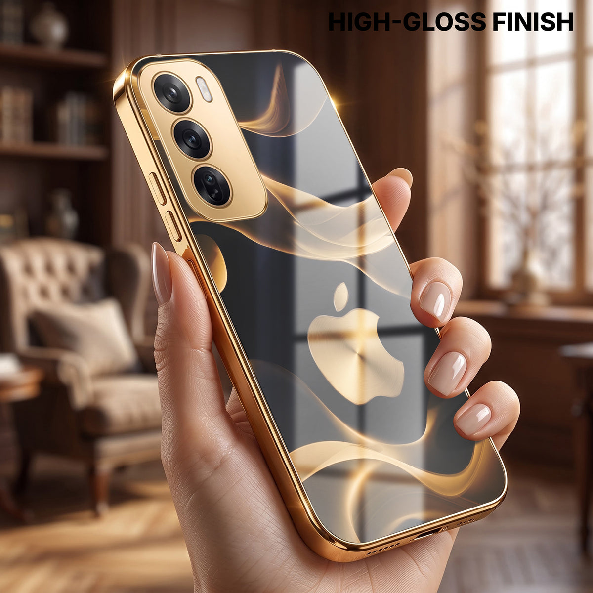 Oppo Reno 12 Pro 5G Luxury Wave Gold Electroplated Glass Phone Back Case