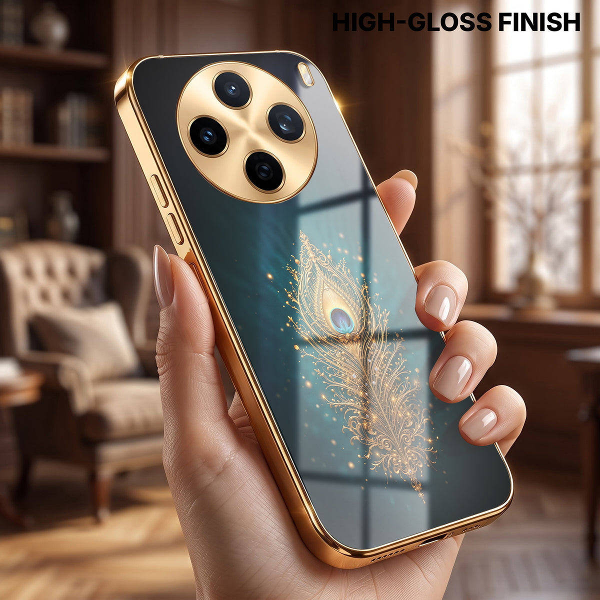 Vivo X200T 5G Golden Peacock Feather Gold Electroplated Glass Phone Back Case