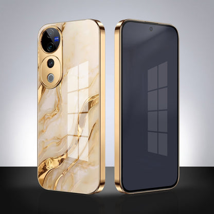 Vivo V40 Pro 5G Marvel Texture Gold Electroplated Glass Phone Back Case