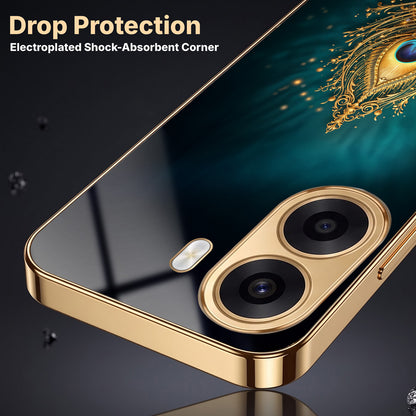 Oppo K14x 5G Golden Peacock Feather Gold Electroplated Glass Phone Back Case