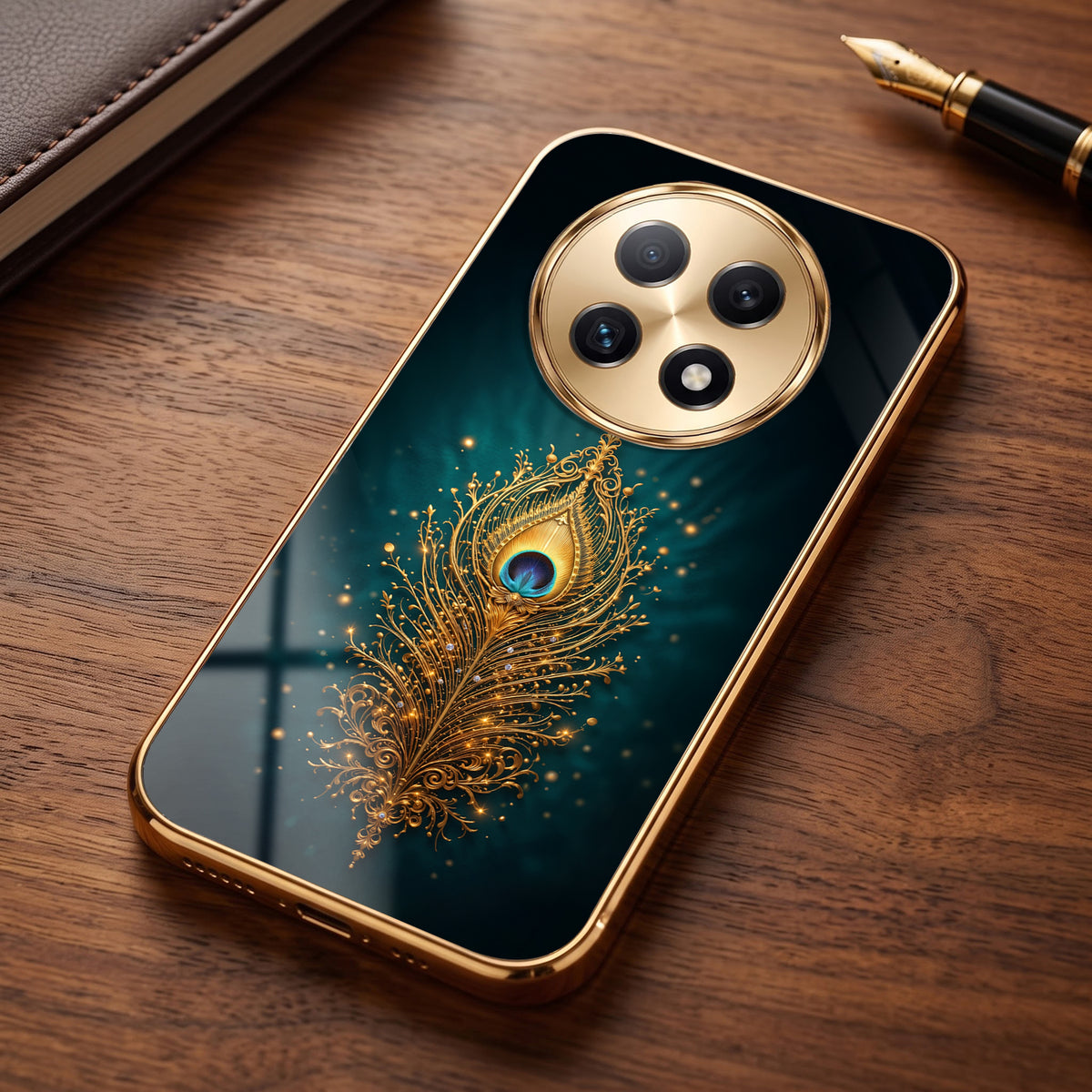 Oppo F29 Pro 5G Golden Peacock Feather Gold Electroplated Glass Phone Back Case