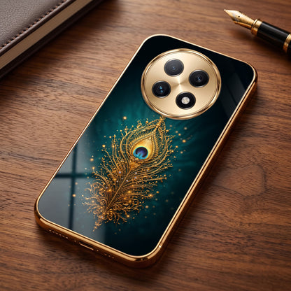 Oppo F29 Pro 5G Golden Peacock Feather Gold Electroplated Glass Phone Back Case