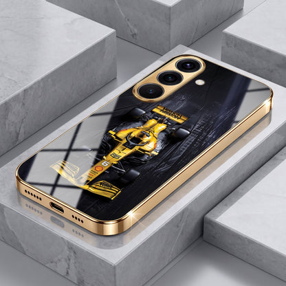 Samsung Galaxy A36 5G F1 Racing Car Gold Electroplated Glass Phone Back Case