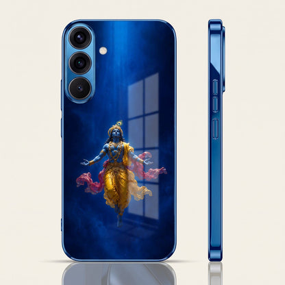Samsung Galaxy A36 5G Lord Krishna Blue Electroplated Glass Phone Back Case