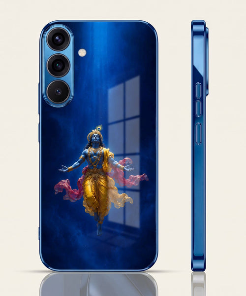 Samsung Galaxy A36 5G Lord Krishna Blue Electroplated Glass Phone Back Case