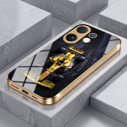 Vivo V60 5G F1 Racing Car Gold Electroplated Glass Phone Back Case