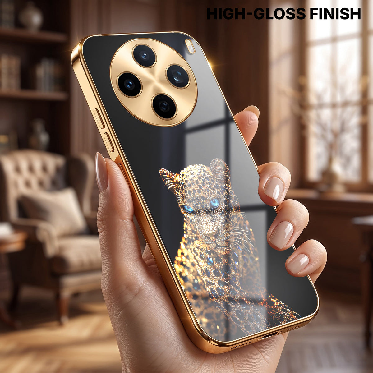 Vivo X200T 5G Panther Gold Electroplated Glass Phone Back Case