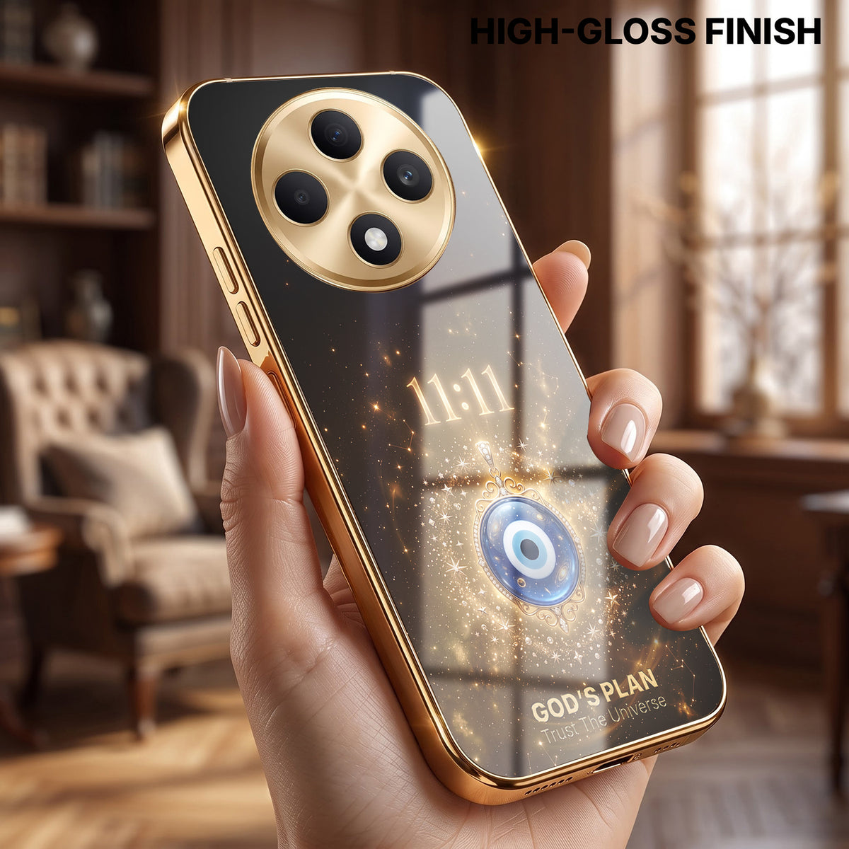 Oppo F27 5G God’s Plan Evil Eye Gold Electroplated Glass Phone Back Case