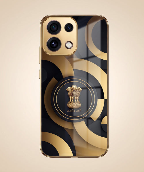 Oppo Reno 16C 5G Royal Emblem Gold Electroplated Glass Phone Back Case