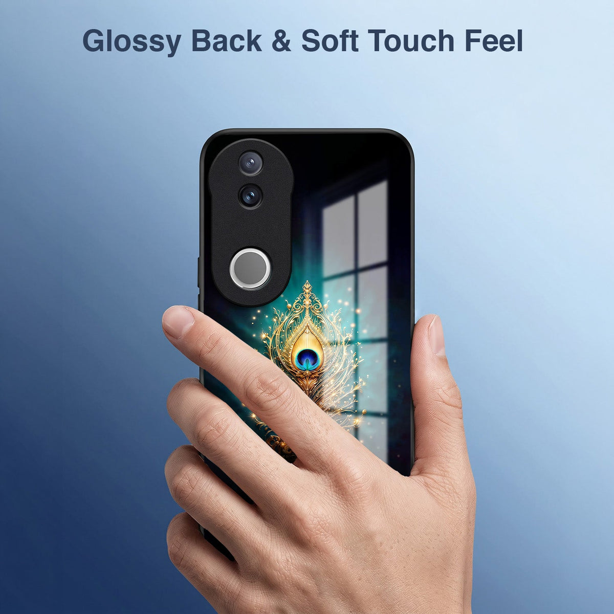 Vivo V50 5G Golden Peacock Feather Acrylic Glass Back Case