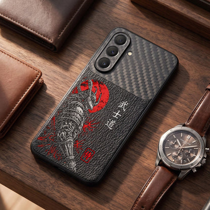 Samsung Galaxy A27 5G Samurai Mask Carbon Fiber Leather Hybrid Back Case