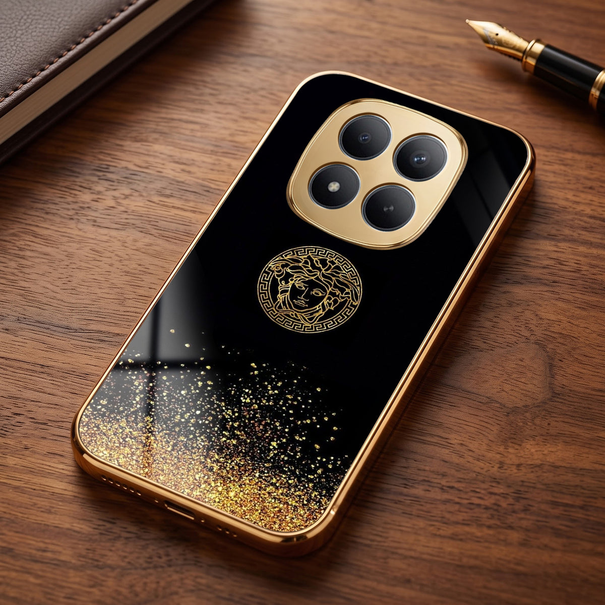 Redmi Note 15 Pro+ 5G Medusa Head Gold Electroplated Glass Phone Back Case