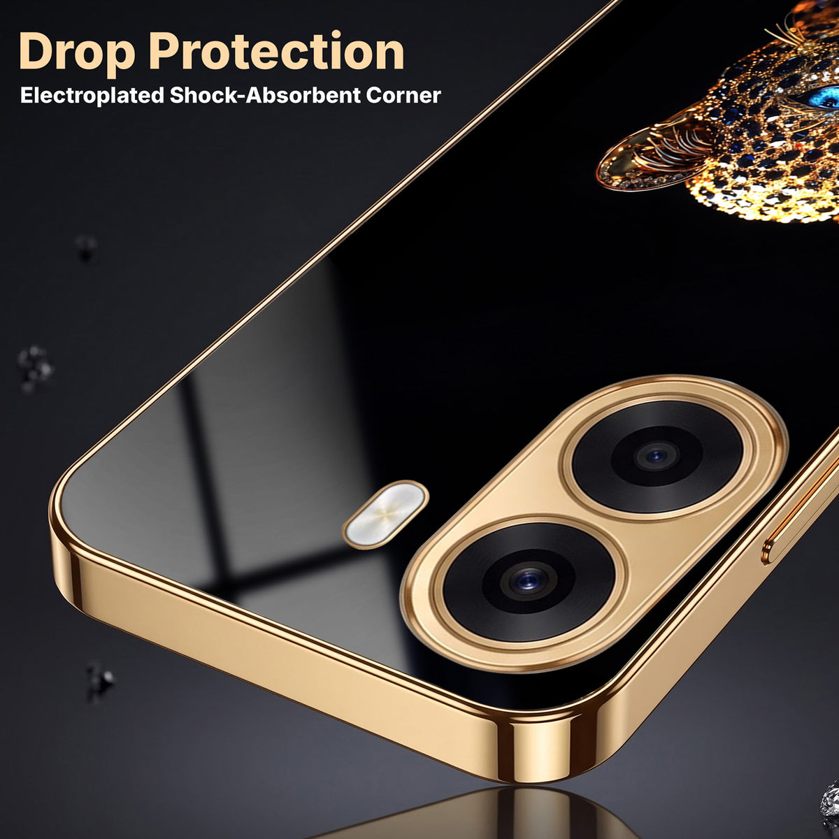 Oppo K14x 5G Panther Gold Electroplated Glass Phone Back Case
