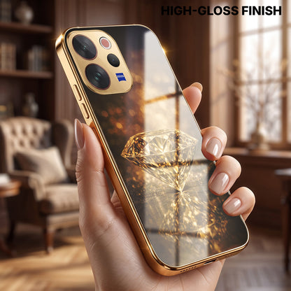Vivo V70 5G Golden Diamond Gold Electroplated Glass Phone Back Case