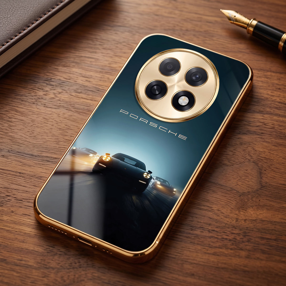 Oppo F31 Pro+ 5G Porsche Luxury Gold Electroplated Glass Phone Back Case