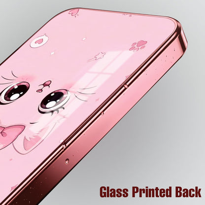 Vivo V70 FE 5G Luxury Cute Cat Pink Electroplated Glass Phone Back Case