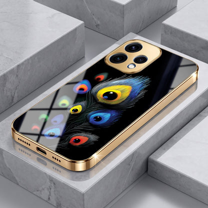 Oppo Reno 15 5G Premium Peacock Feather Gold Electroplated Glass Phone Back Case