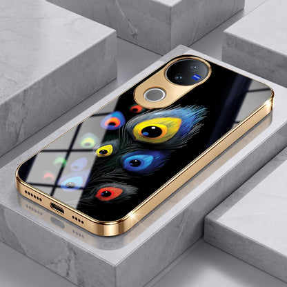 Vivo V50 5G Premium Peacock Feather Gold Electroplated Glass Phone Back Case