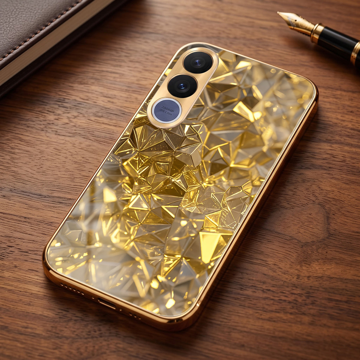 Vivo V70 FE 5G Golden Diamond Shatter Gold Electroplated Glass Phone Back Case