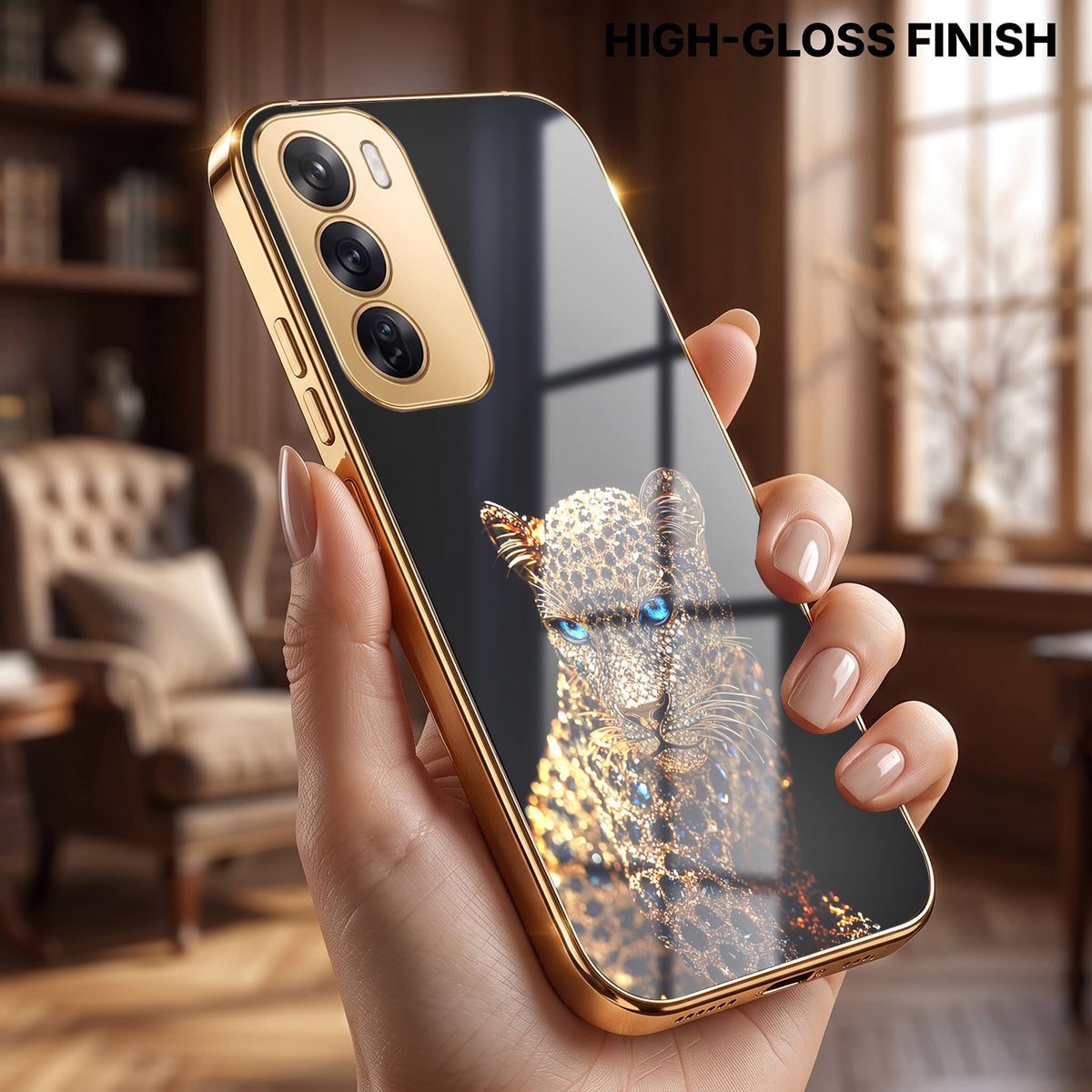 Oppo Reno 12 Pro 5G Panther Gold Electroplated Glass Phone Back Case