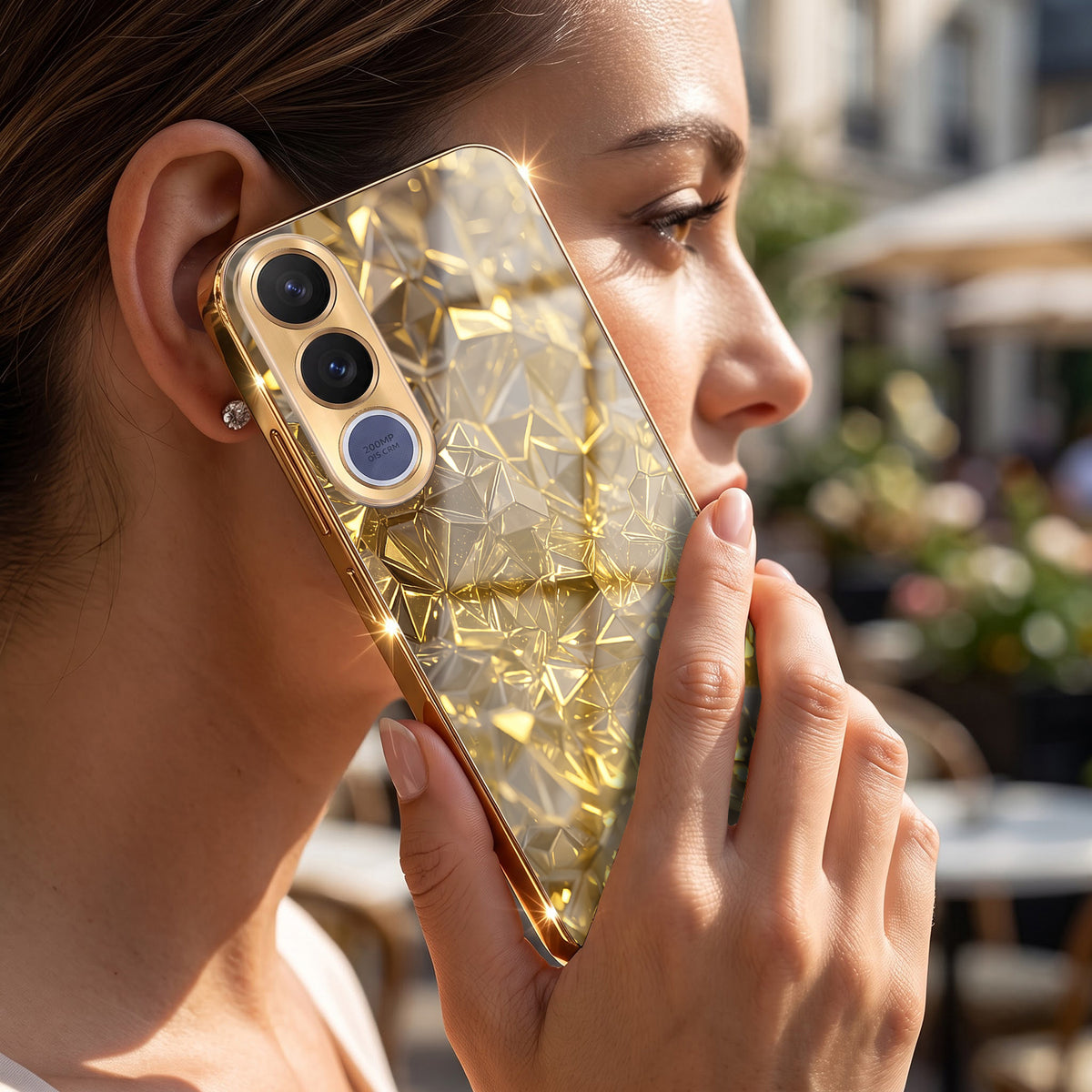 Vivo V70 FE 5G Golden Diamond Shatter Gold Electroplated Glass Phone Back Case