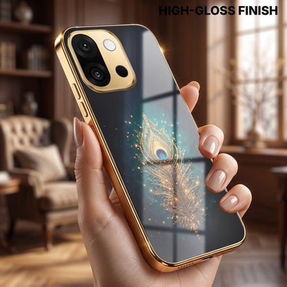 OnePlus 13s 5G Golden Peacock Feather Gold Electroplated Glass Phone Back Case