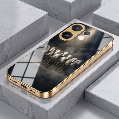 Vivo V60 5G Running Horses Gold Electroplated Glass Phone Back Case