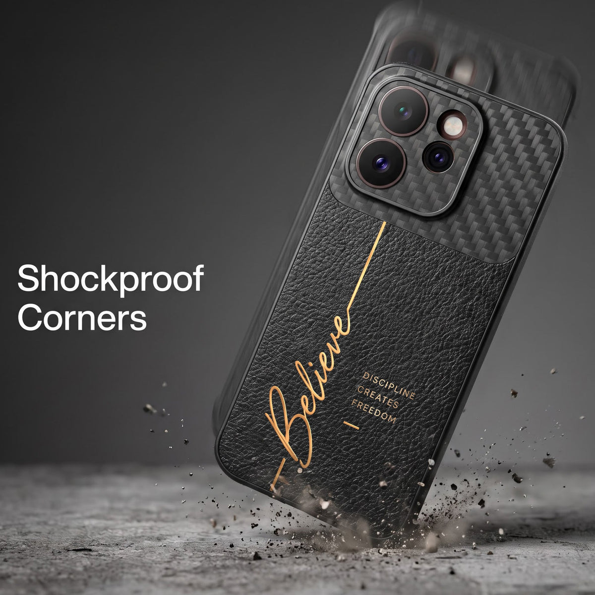 Oppo Reno 15 Pro Mini 5G Belive Quote Carbon Fiber Leather Hybrid Back Case