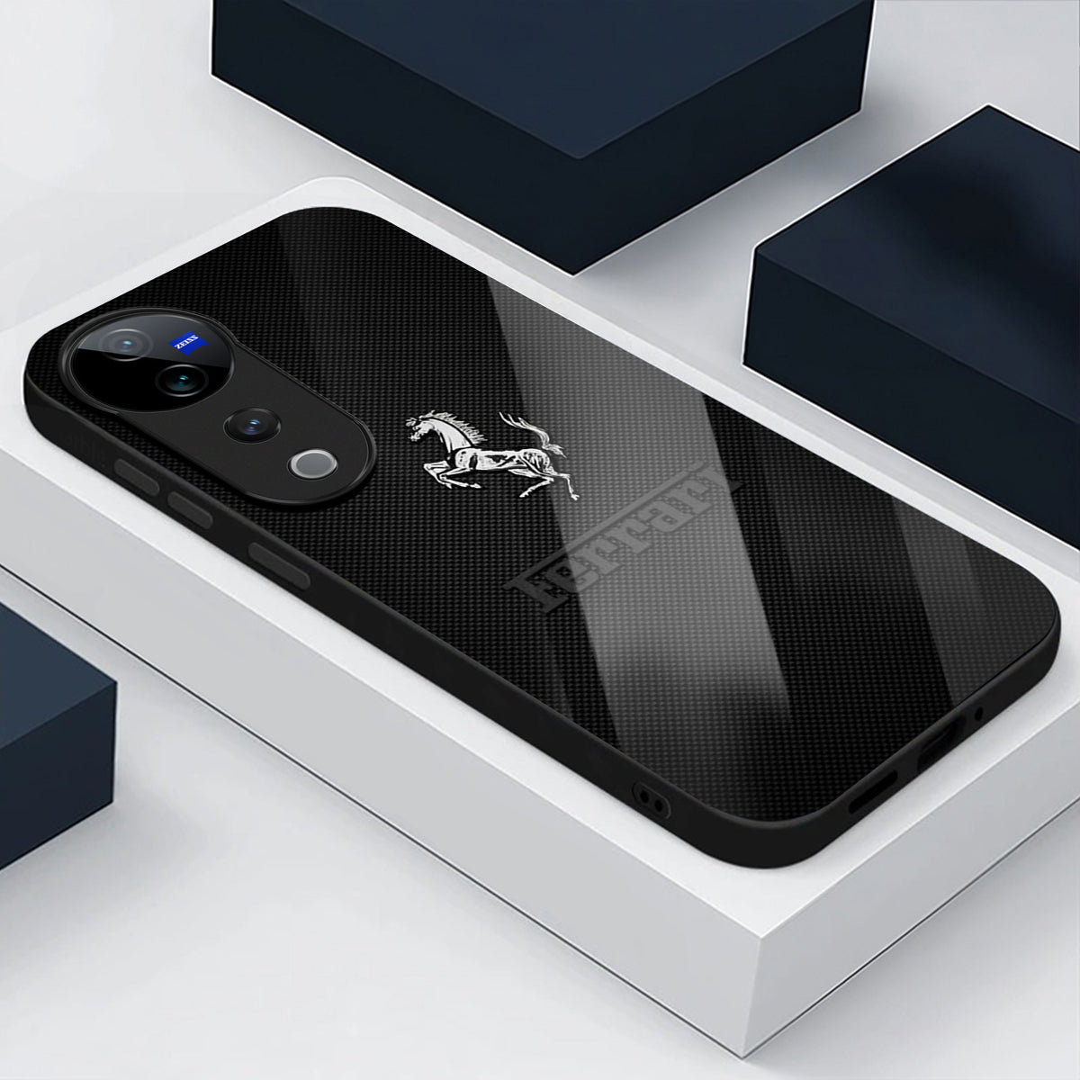 Vivo V40 Pro 5G Premium Acrylic Shockproof Glass Back Case (Ferrari Carbon Fiber)