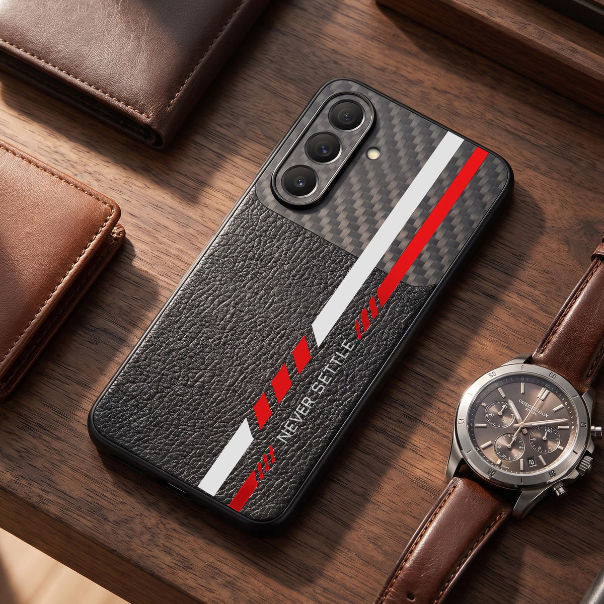 Samsung Galaxy A37 5G Sporty Stripe Focus Carbon Fiber Leather Hybrid Back Case