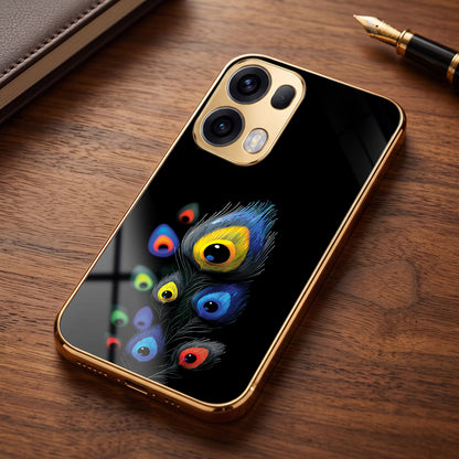 Oppo Reno 13 Pro 5G Multi-Feather Peacock Gold Electroplated Glass Phone Back Case