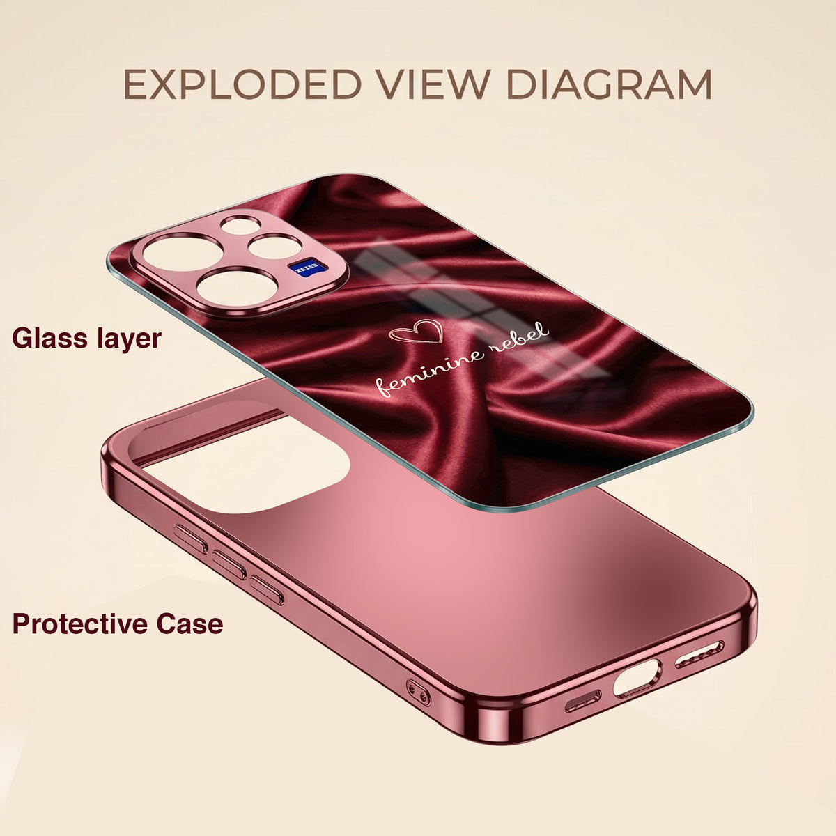 Vivo V70 5G Feminine Rebel Burgundy Electroplated Glass Back Case