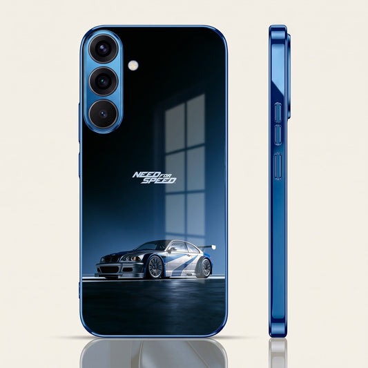 Samsung Galaxy A56 5G Need For Speed Blue Electroplated Glass Phone Back Case